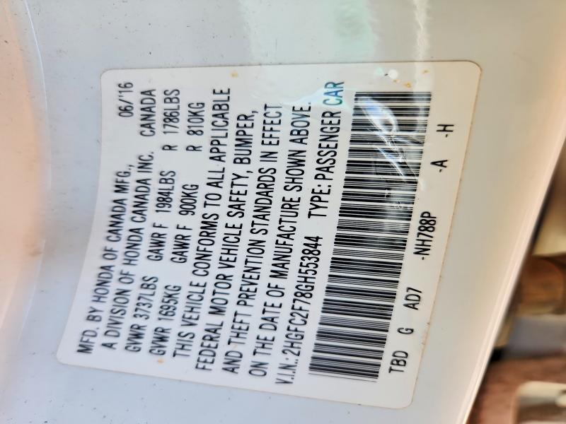 69251696 :رقم المزاد ، 2HGFC2F78GH553844 vin ، 2016 Honda Civic مزاد بيع