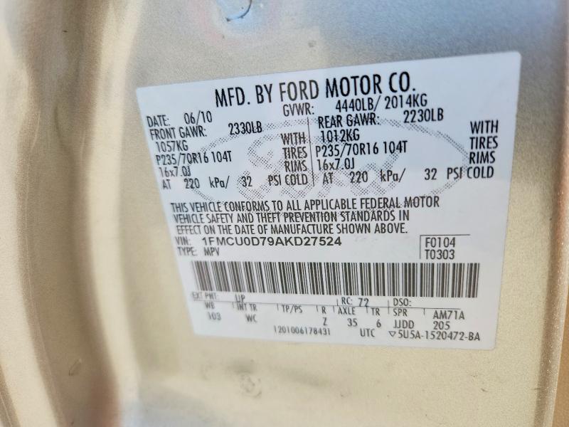 Продажа на аукционе авто 2010 Ford Escape, vin: 1FMCU0D79AKD27524, номер лота: 69348856