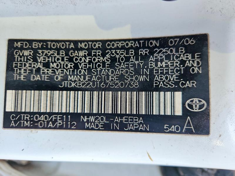 Aukcja sprzedaży 2006 Toyota Prius, vin: JTDKB22U167520738, numer aukcji: 70447956