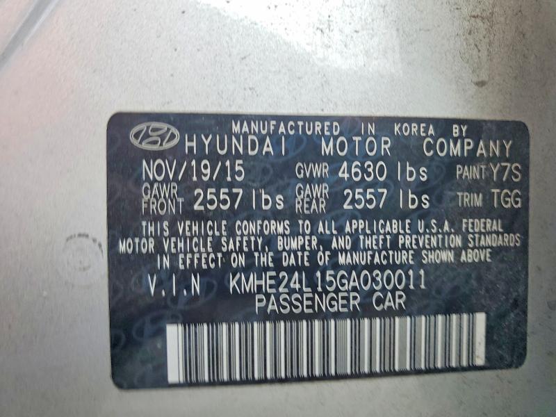 Aukcja sprzedaży 2016 Hyundai Sonata Hybrid, vin: KMHE24L15GA030011, numer aukcji: 70369396