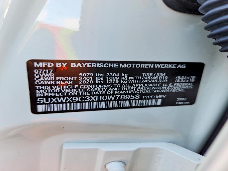 Auction sale of the 2017 Bmw X3, vin: 5UXWX9C3XH0W78958, lot number: 68701686