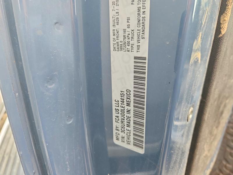 67252716 :رقم المزاد ، 3C6URVJG0LE144151 vin ، 2020 Ram Promaster 3500 مزاد بيع