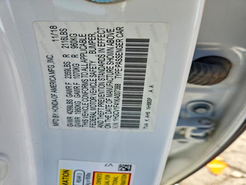 Продажа на аукционе авто 2019 Honda Accord, vin: 1HGCV1F41KA007388, номер лота: 66249616