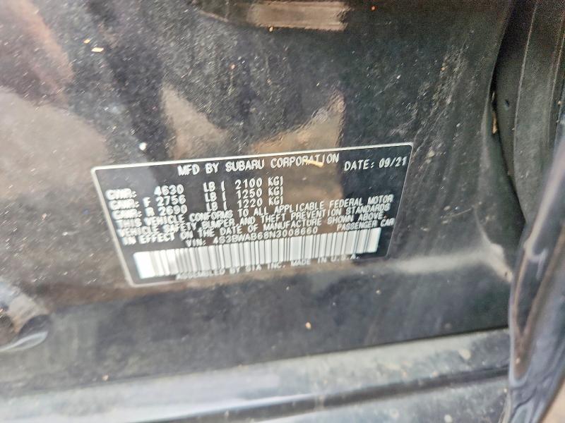 2022 Subaru Legacy მანქანა იყიდება აუქციონზე, vin: 4S3BWAB68N3008660, აუქციონის ნომერი: 69886226