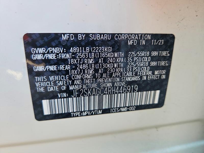 Aukcja sprzedaży 2024 Subaru Forester, vin: JF2SKAGC4RH446919, numer aukcji: 67903956