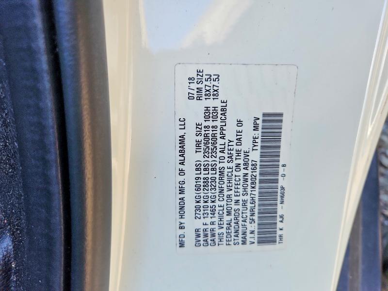 Продажа на аукционе авто 2019 Honda Odyssey, vin: 5FNRL6H71KB021687, номер лота: 68160466