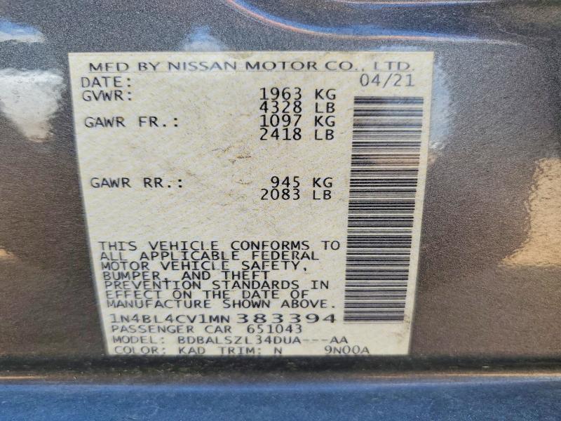 Продаж на аукціоні авто 2021 Nissan Altima, vin: 1N4BL4CV1MN383394, номер лоту: 67612836
