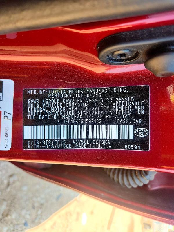 Продаж на аукціоні авто 2016 Toyota Camry, vin: 4T1BF1FK0GU597123, номер лоту: 69599496