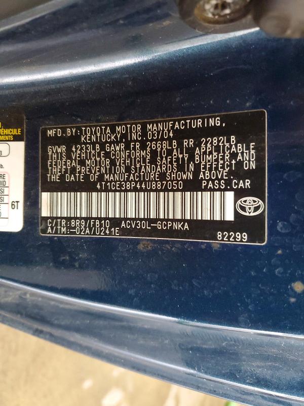 66886176 :رقم المزاد ، 4T1CE38P44U887050 vin ، 2004 Toyota Camry Solara مزاد بيع