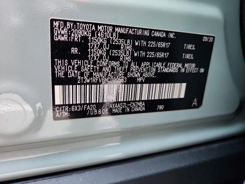 68595746 :رقم المزاد ، 2T3W1RFV6MC090563 vin ، 2021 Toyota Rav4 مزاد بيع