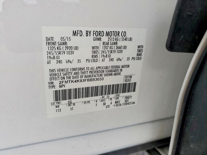 Auction sale of the 2015 Ford Edge, vin: 2FMTK4K93FBB53033, lot number: 69113626