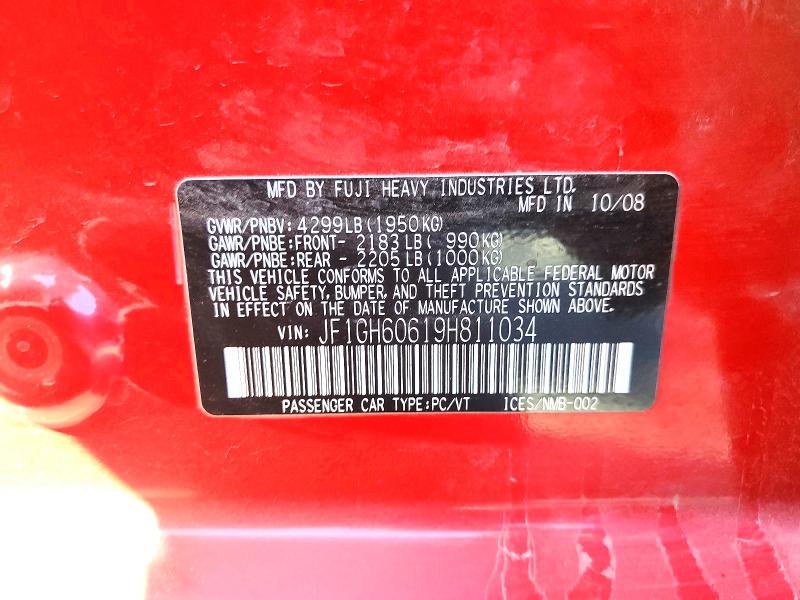 Продаж на аукціоні авто 2009 Subaru Impreza, vin: JF1GH60619H811034, номер лоту: 69991646
