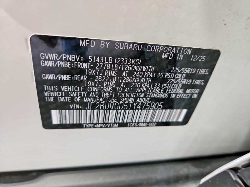 Aukcja sprzedaży 2026 Subaru Outback, vin: JF2BURGD5TY475905, numer aukcji: 68654386