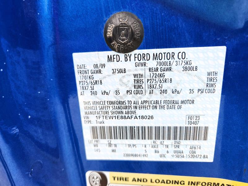 Продажа на аукционе авто 2010 Ford F150, vin: 1FTEW1E88AFA18026, номер лота: 69868546