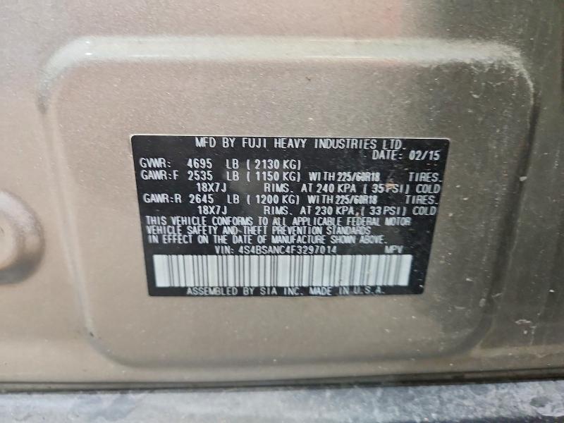 69746876 :رقم المزاد ، 4S4BSANC4F3297014 vin ، 2015 Subaru Outback مزاد بيع