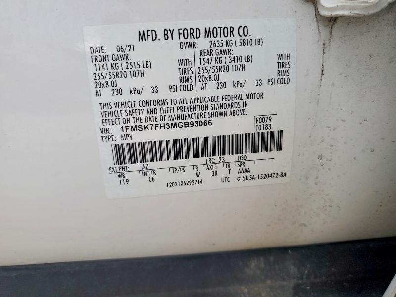 68215726 :رقم المزاد ، 1FMSK7FH3MGB93066 vin ، 2021 Ford Explorer مزاد بيع