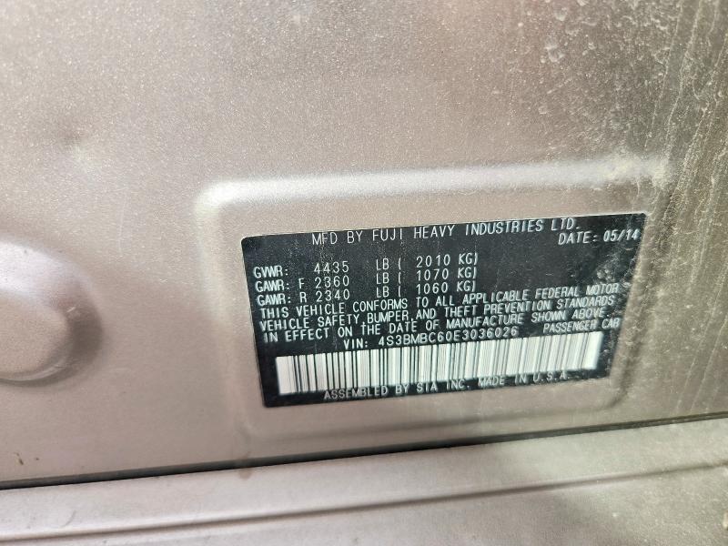 2014 Subaru Legacy მანქანა იყიდება აუქციონზე, vin: 4S3BMBC60E3036026, აუქციონის ნომერი: 70072656