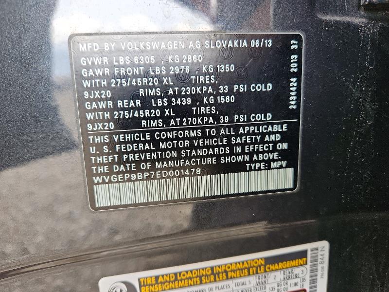 69823826 :رقم المزاد ، WVGEP9BP7ED001478 vin ، 2014 Volkswagen Touareg مزاد بيع