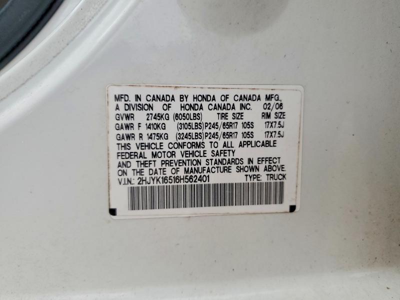 Aukcja sprzedaży 2006 Honda Ridgeline, vin: 2HJYK16516H562401, numer aukcji: 69761306