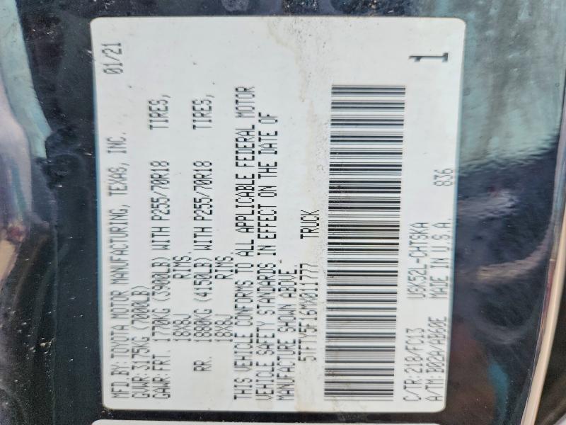 Продаж на аукціоні авто 2021 Toyota Tundra, vin: 5TFTY5F16MX011777, номер лоту: 71039886
