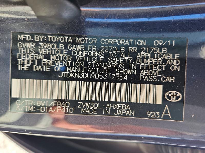 Продажа на аукционе авто 2011 Toyota Prius, vin: JTDKN3DU9B5317354, номер лота: 69377036