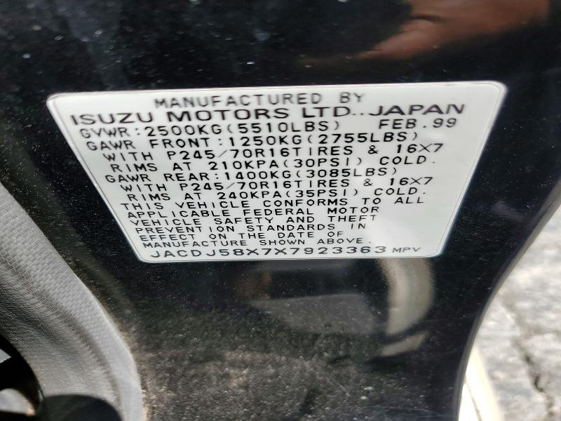 1999 Isuzu Trooper მანქანა იყიდება აუქციონზე, vin: JACDJ58X7X7923363, აუქციონის ნომერი: 68522276