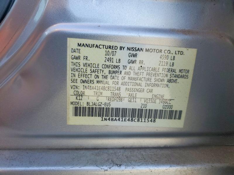 Продажа на аукционе авто 2008 Nissan Maxima, vin: 1N4BA41E48C811548, номер лота: 69379626