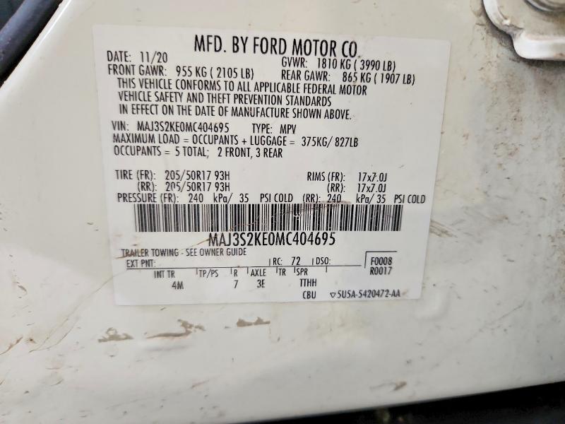 Aukcja sprzedaży 2021 Ford Ecosport, vin: MAJ3S2KE0MC404695, numer aukcji: 69260656