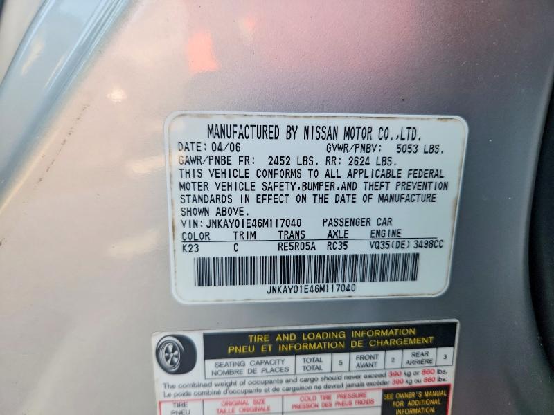 67459576 :رقم المزاد ، JNKAY01E46M117040 vin ، 2006 Infiniti M35 مزاد بيع