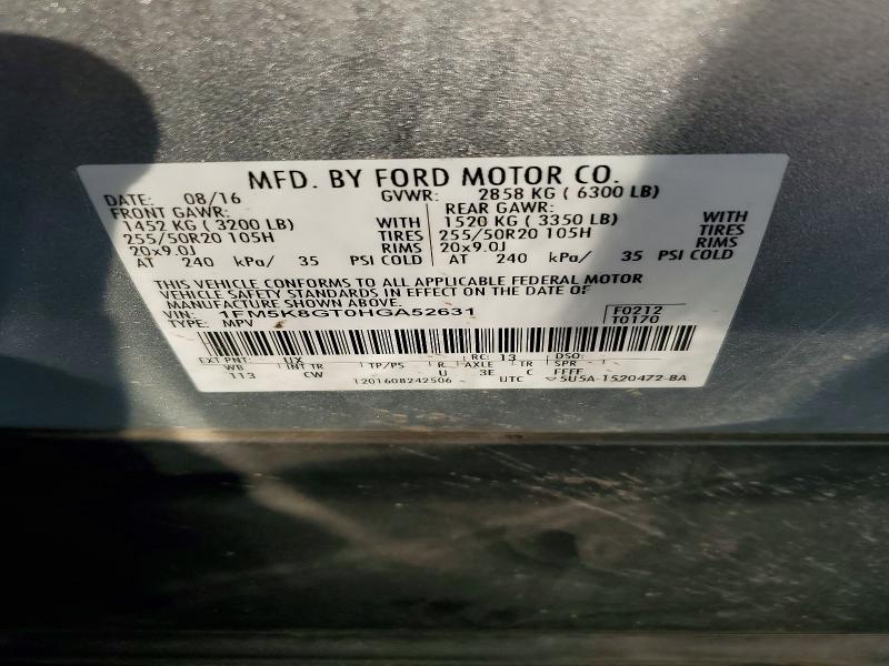 Продаж на аукціоні авто 2017 Ford Explorer, vin: 1FM5K8GT0HGA52631, номер лоту: 68266236
