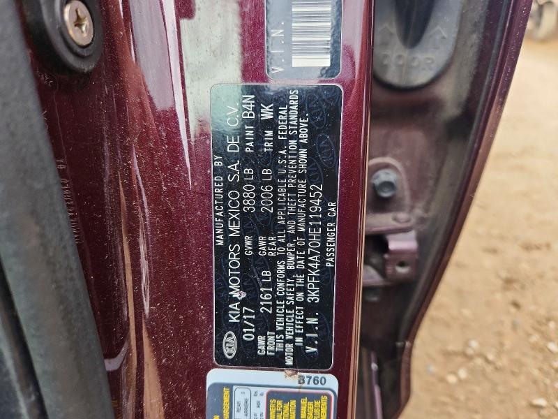 69175496 :رقم المزاد ، 3KPFK4A70HE119452 vin ، 2017 Kia Forte مزاد بيع