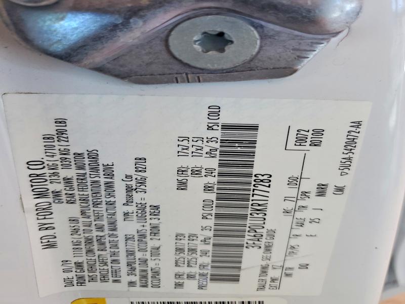 Aukcja sprzedaży 2019 Ford Fusion, vin: 3FA6P0LU3KR177283, numer aukcji: 69205296