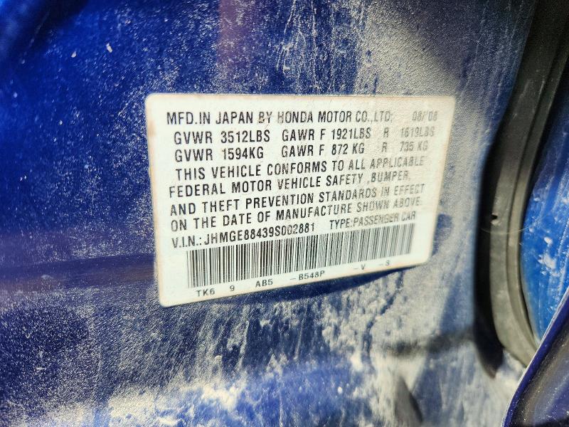 Aukcja sprzedaży 2009 Honda Fit, vin: JHMGE88439S002881, numer aukcji: 68346506