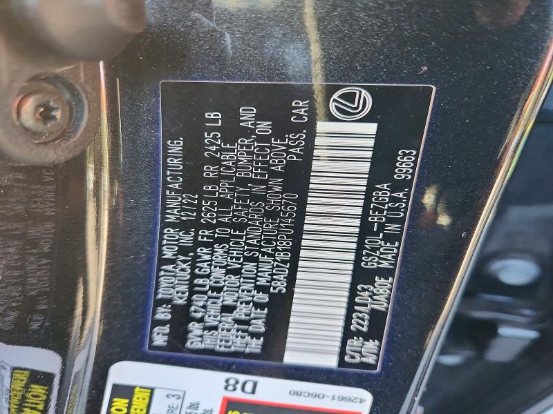 2023 Lexus Es 350 მანქანა იყიდება აუქციონზე, vin: 58ADZ1B18PU145670, აუქციონის ნომერი: 67305616