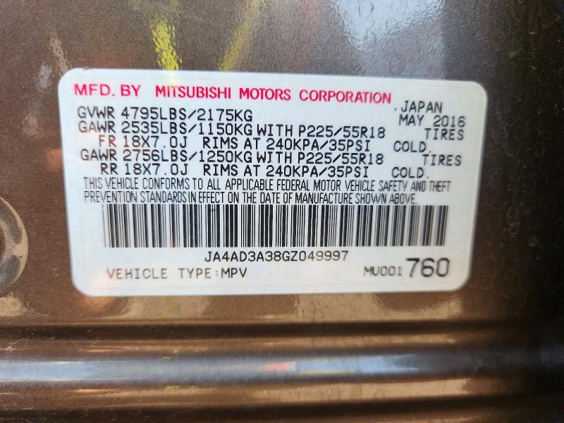 Продажа на аукционе авто 2016 Mitsubishi Outlander, vin: JA4AD3A38GZ049997, номер лота: 67712266