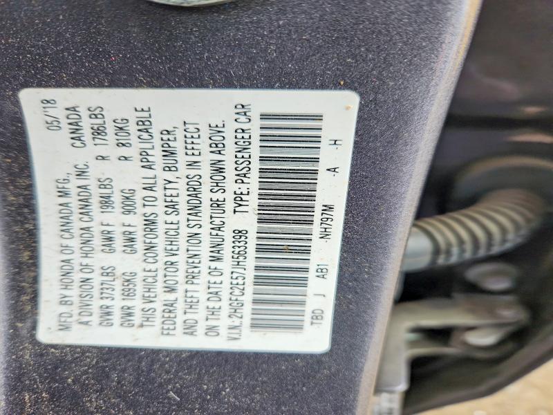Продаж на аукціоні авто 2018 Honda Civic, vin: 2HGFC2E57JH563398, номер лоту: 70360596