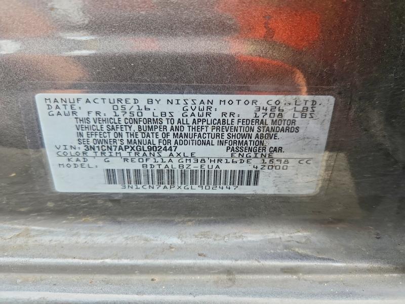 67424896 :رقم المزاد ، 3N1CN7APXGL902447 vin ، 2016 Nissan Versa مزاد بيع