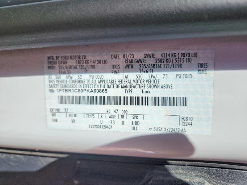 2023 Ford Transit მანქანა იყიდება აუქციონზე, vin: 1FTBR1C80PKA60865, აუქციონის ნომერი: 68939066