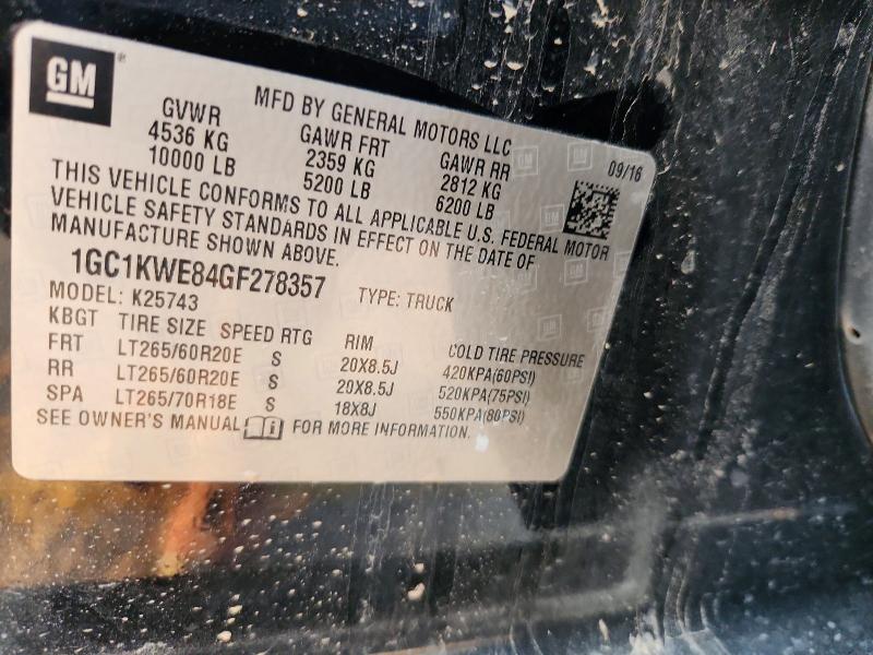 Aukcja sprzedaży 2016 Chevrolet Silverado, vin: 1GC1KWE84GF278357, numer aukcji: 67807226
