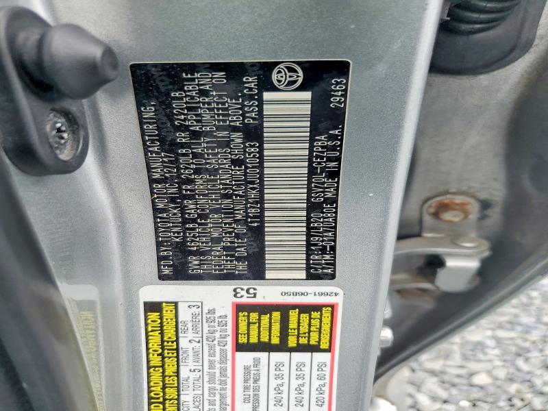 2018 Toyota Camry მანქანა იყიდება აუქციონზე, vin: 4T1BZ1HKXJU010583, აუქციონის ნომერი: 67249786