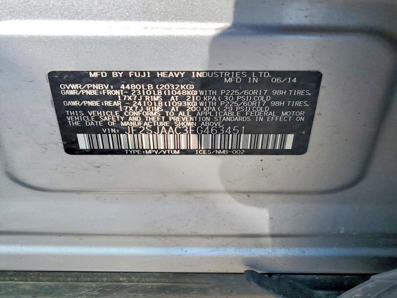 Aukcja sprzedaży 2015 Subaru Forester, vin: JF2SJAAC3FG463451, numer aukcji: 67298566