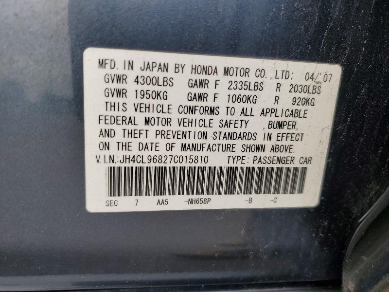 Продаж на аукціоні авто 2007 Acura Tsx, vin: JH4CL96827C015810, номер лоту: 68370636