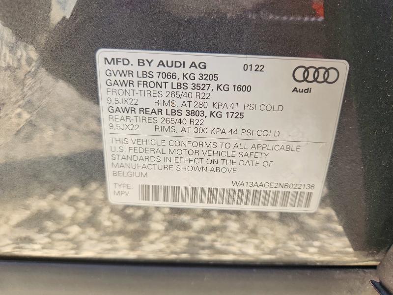 Продаж на аукціоні авто 2022 Audi E-tron, vin: WA13AAGE2NB022136, номер лоту: 66384036