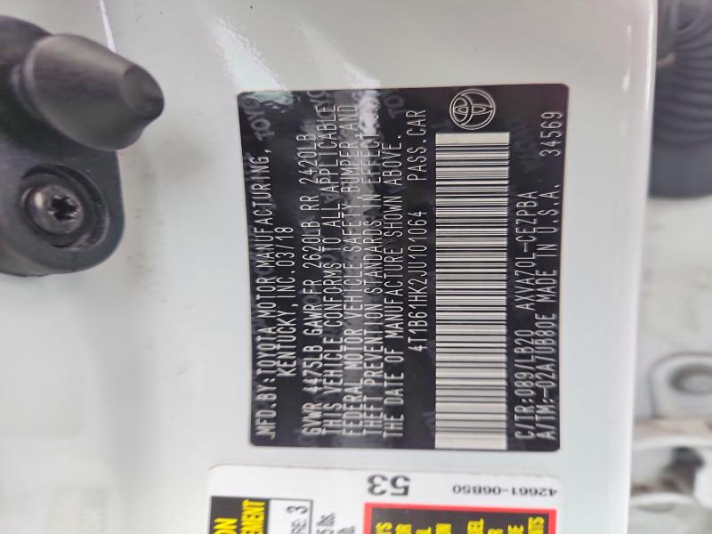 2018 Toyota Camry მანქანა იყიდება აუქციონზე, vin: 4T1B61HK2JU101064, აუქციონის ნომერი: 67873196