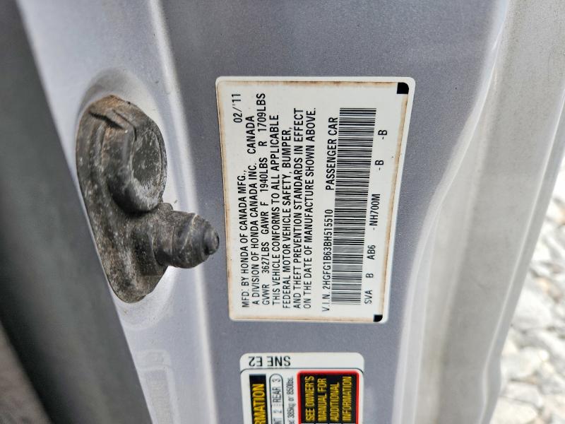 Aukcja sprzedaży 2011 Honda Civic, vin: 2HGFG1B63BH515510, numer aukcji: 68227126