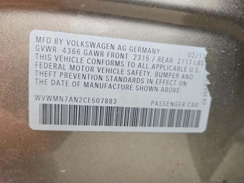 Aukcja sprzedaży 2012 Volkswagen Cc, vin: WVWMN7AN2CE507883, numer aukcji: 71216566