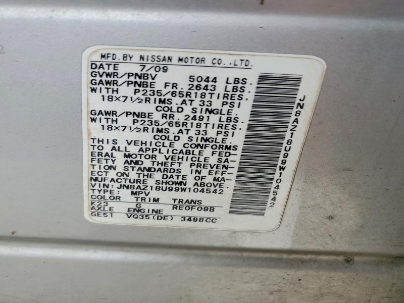 68318636 :رقم المزاد ، JN8AZ18U99W104542 vin ، 2009 Nissan Murano مزاد بيع