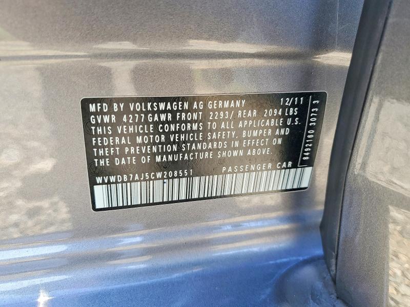 69094356 :رقم المزاد ، WVWDB7AJ5CW208551 vin ، 2012 Volkswagen Golf مزاد بيع