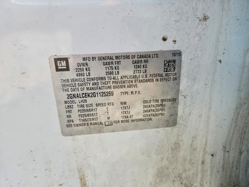 67433686 :رقم المزاد ، 2GNALCEK2G1125269 vin ، 2016 Chevrolet Equinox مزاد بيع
