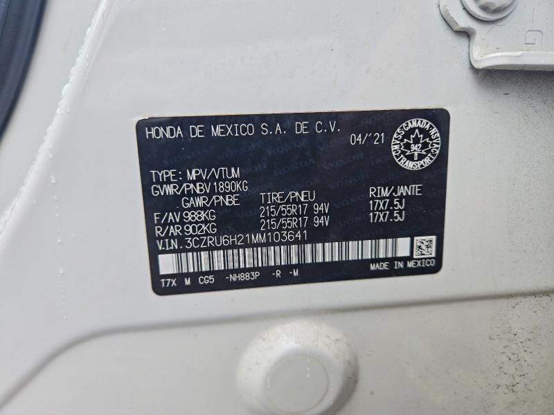 2021 Honda Hr-v მანქანა იყიდება აუქციონზე, vin: 3CZRU6H21MM103641, აუქციონის ნომერი: 67358066